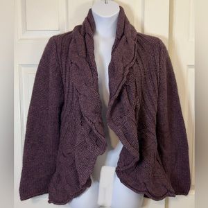 Elisabetta Collection Italy Cozy Purple Wool Ruffle Open Front Sweater 2x Y2K
